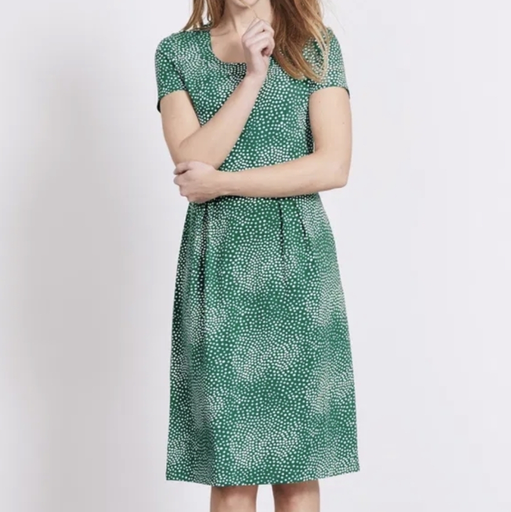 (Tall) Boden Emmeline Green Polka Dot Cotton Jersey Dress Sz 6L
